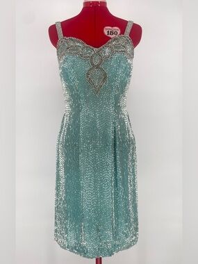 Temptations Sherri Hill Aqua Blue Heavily Beaded Mini Cocktail / Pageant Dress